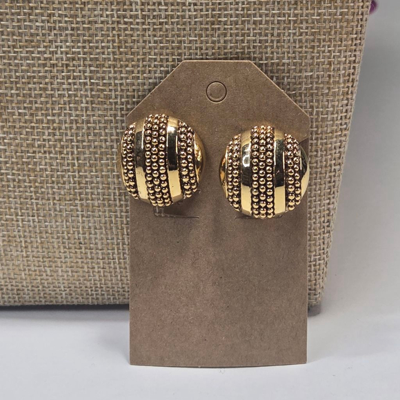 Vintage Joan Rivers Clip-On Earrings Gold Tone Beaded Round Domed Clips Classic